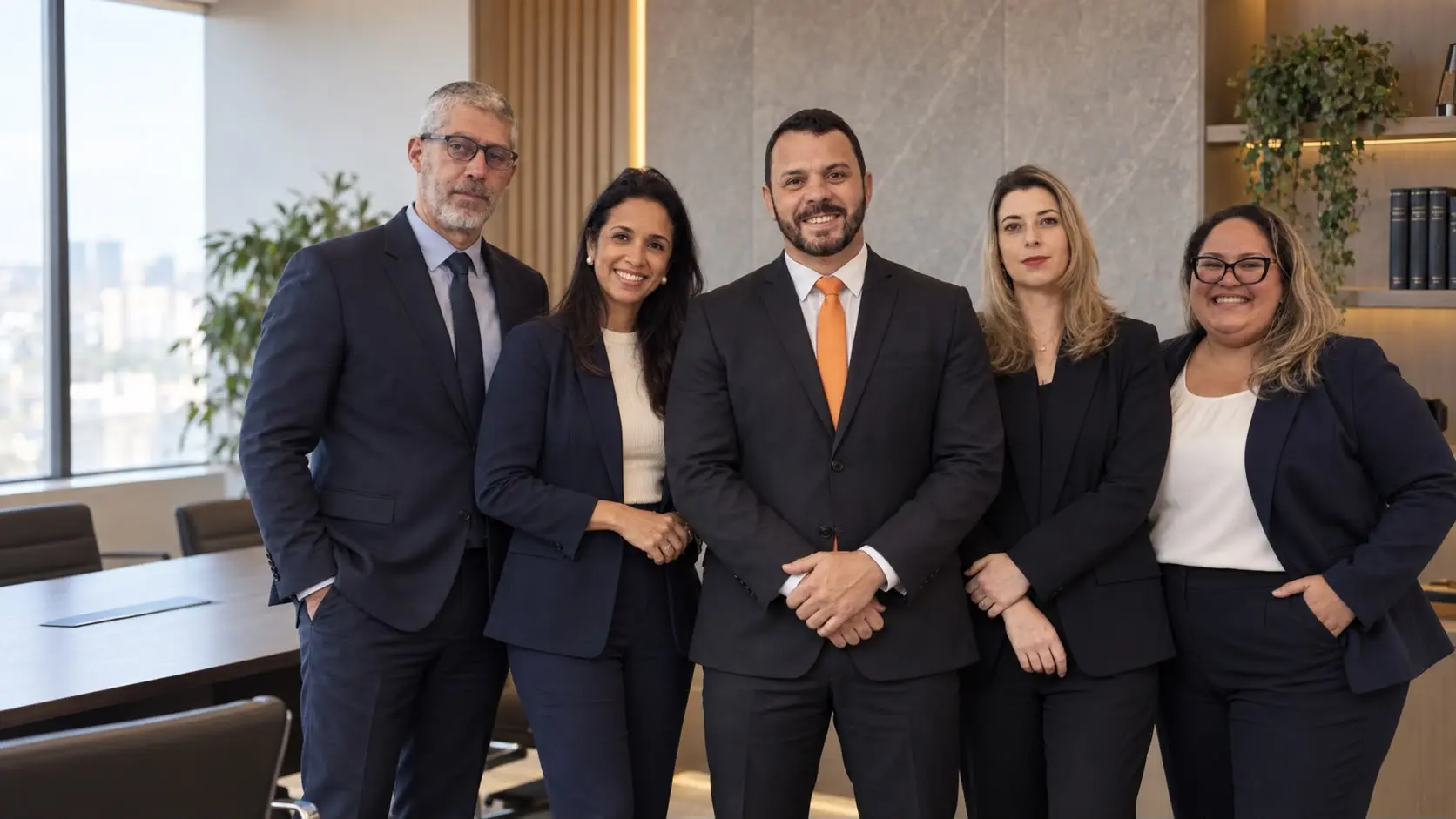 Grupo de profissionais reunido em um escritório